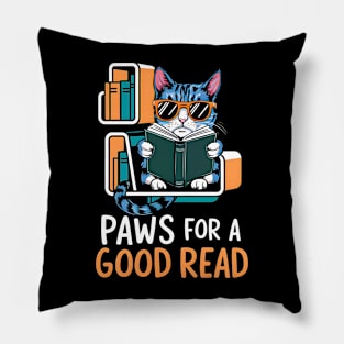 Paws for a Good Read | Funny cat reading book Pillow