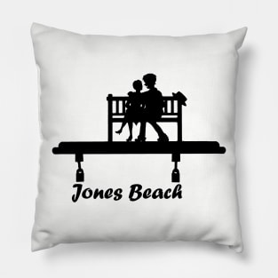 Jones Beach Art Deco Sign - Kids on a Bench Pillow