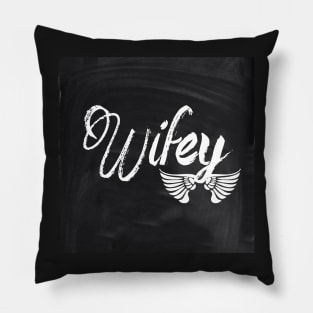 1980s chalkboard typography scripts honeymoon Mrs bride wifey Pillow