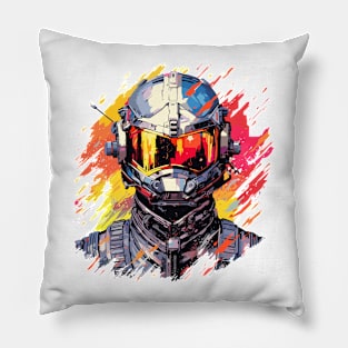 Man With Helmet Video Game Character Futuristic Warrior Portrait  Abstract Pillow