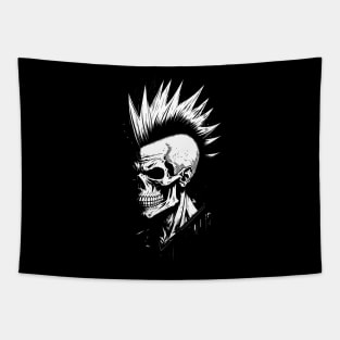 Black and white skull mohawk Tapestry