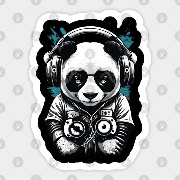 Panda wearing headphones - Panda - Sticker | TeePublic