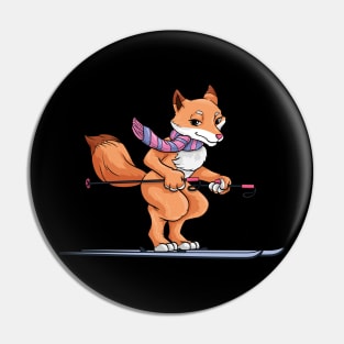 Beautiful fox as a skier Pin