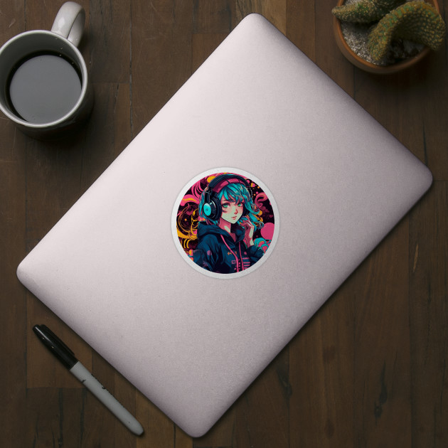 Raster dark anime girl sticker ilustração do Stock