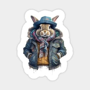 Rabbit wearing a jacket cap and a scarf Magnet