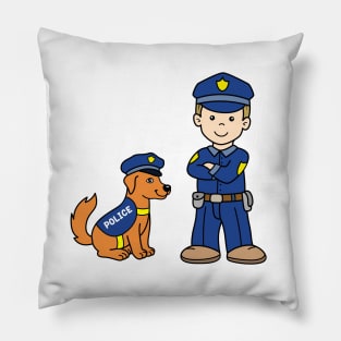 Boy as Policeman with Police Dog Pillow