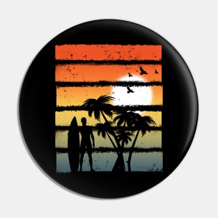Summer Sunset Graphic Icon Surfer Ocean Palm Pin
