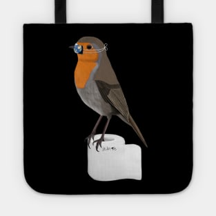 Robin Bird Illustration with Face Mask on Toilet Paper Tote