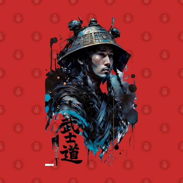 Samurai in Casual Costume with Bushido Calligraphy in Ink Painting Style by diegotorres