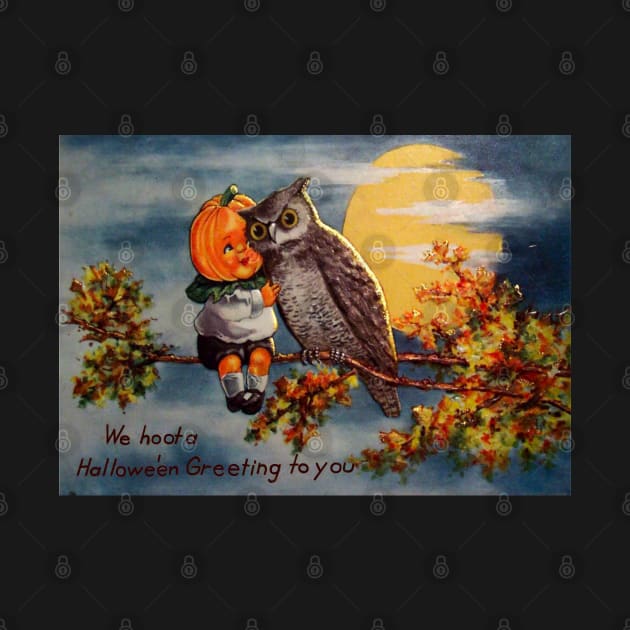 Vintage Halloween Pumpkin and Owl by RetroSalt