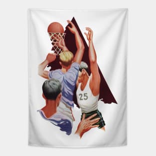 Vintage Sports Basketball Players Shooting a Blasket Tapestry