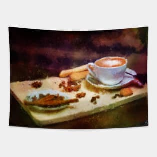 Coffee and Cloves - Cozy Cafe Impressionist Painting Tapestry