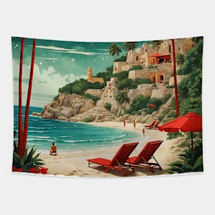 Xcaret Mexico Starry Night Vintage Poster Tourism Art Tapestry