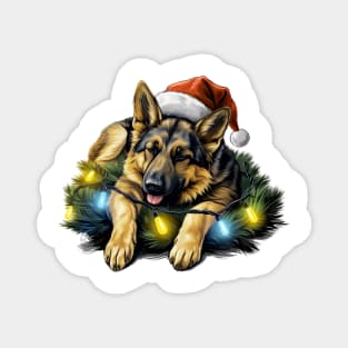 Lazy German Shepherd Dog at Christmas Magnet