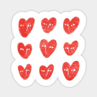 Nine red hearts with confused faces Magnet