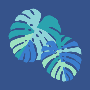 Monstera Leaves - Blue T-Shirt