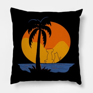 sunset with dog and cat Pillow