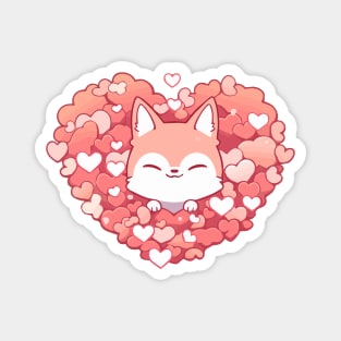 Cut fox hiding in a pile of hearts Magnet