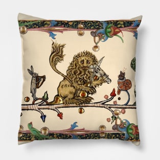 WEIRD MEDIEVAL BESTIARY MAKING MUSIC Violinist Lion,Hare,Snail Cat Pillow