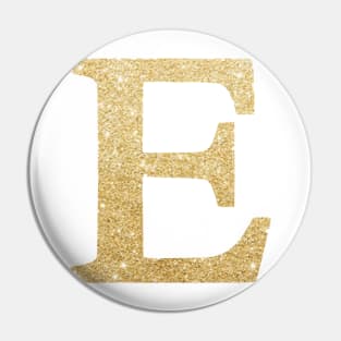 The Letter E Metallic Gold Sparkle Pin