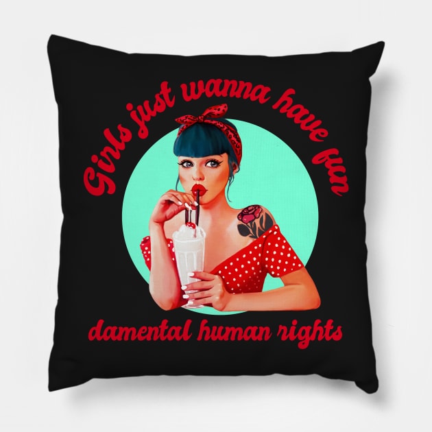 girls just wanna have fun feminist women equal day Pillow by astronauticarte