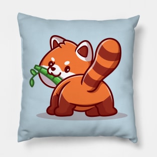 Cute Red Panda Eating Bamboo Cartoon Pillow