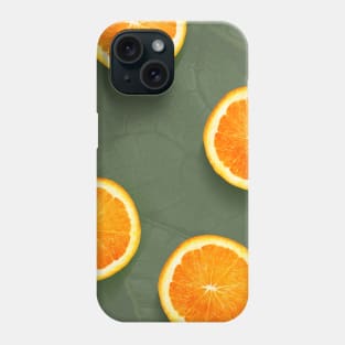 Oranges slices pattern background, fresh fruits on green background Phone Case