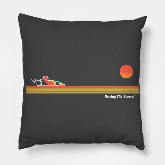 'Racing The Sunset' F1 Landscape Design Pillow by DavidSpeedDesign