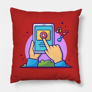 Hand Play Music Video On Tablet Cartoon Vector Icon Illustration Pillow