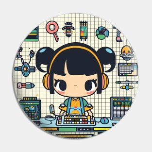 Nerd Girl with Gadgets Pin