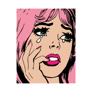 Pink Hair Sad Crying Girl Vintage Comic 50s T-Shirt