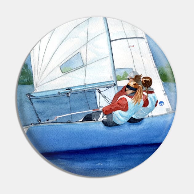 All Female Regatta Crew Watercolor Painting Pin by MMcBuck