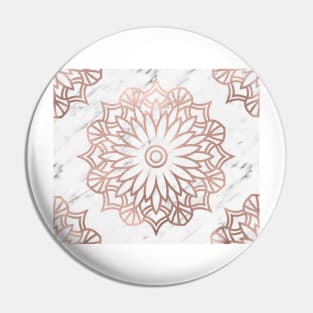 Marble mandala - floral rose gold on white Pin