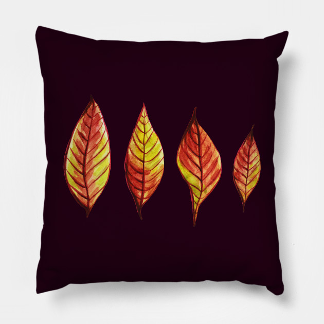Four Red Yellow Watercolor Painted Autumn Leaves Fall Season