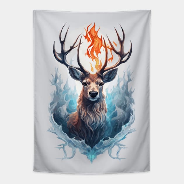 Fire and Ice Deer Animal Tapestry by Art-Jiyuu