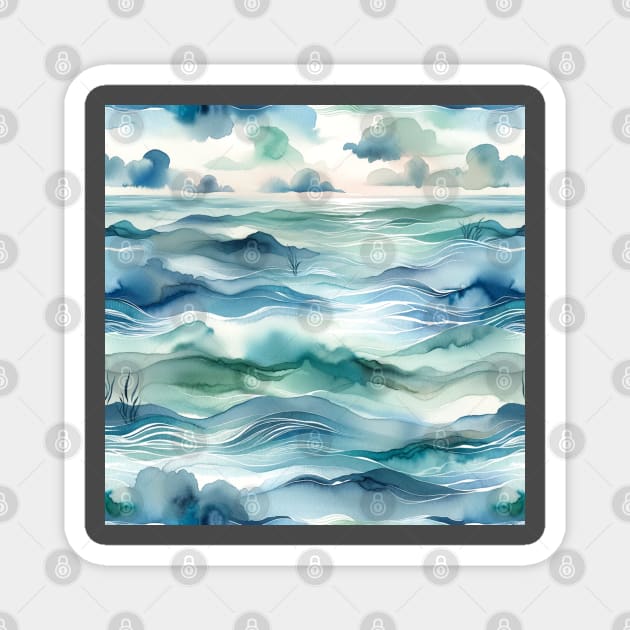 Tranquil Tides Watercolor Ocean Magnet by GracePaigePlaza