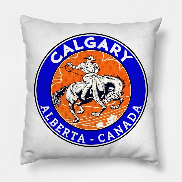 Calgary Alberta Canada Cowboy Horse Stampede Rodeo Pillow by TravelTime