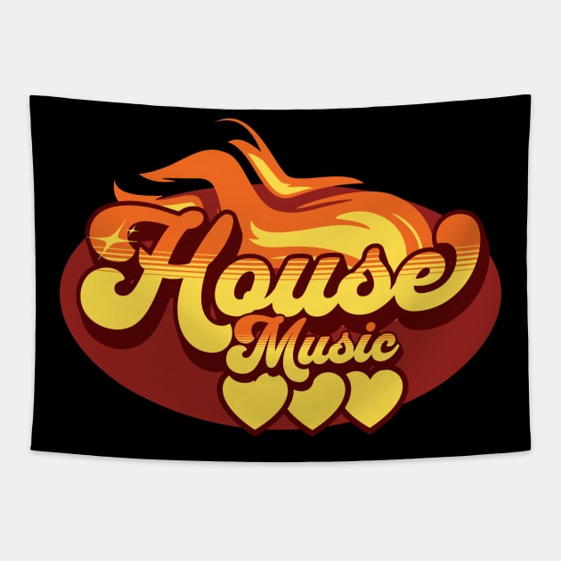 HOUSE MUSIC  - House Music Heat (Orange/Burnt Sienna) Tapestry by DISCOTHREADZ 