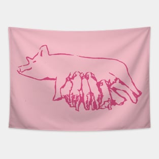 Mama Pig and Piglets Tapestry