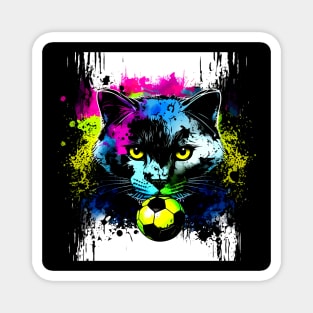 Black Cat Soccer Player - Soccer Futball Football - Graphiti Art Graphic Paint Magnet