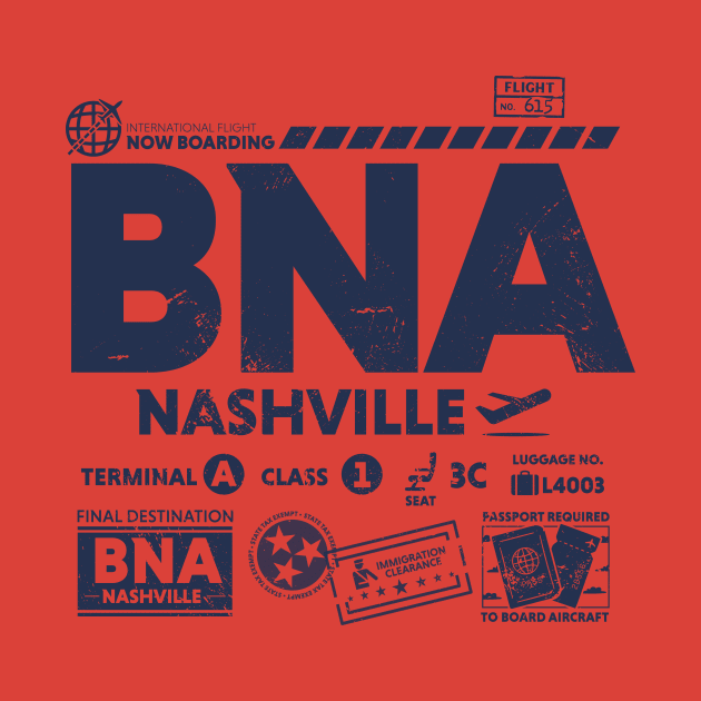 Vintage Nashville BNA Airport Code Travel Day Retro Travel Tag Red by Now Boarding