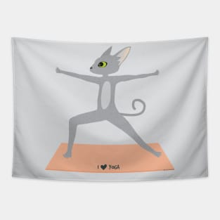 Yoga cat Virabhadrasana II Tapestry