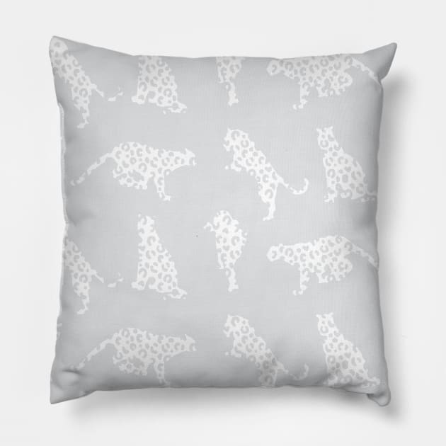 Light Gray Leopard Silhouettes Pillow by Carolina Díaz