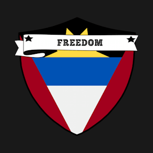 ANTIGUA AND BARBUDA FREEDOM, ANTIGUA AND BARBUDA COUNTRY SHIELD, MINIMALIST ANTIGUA AND BARBUDA FLAG, I LOVE T-Shirt