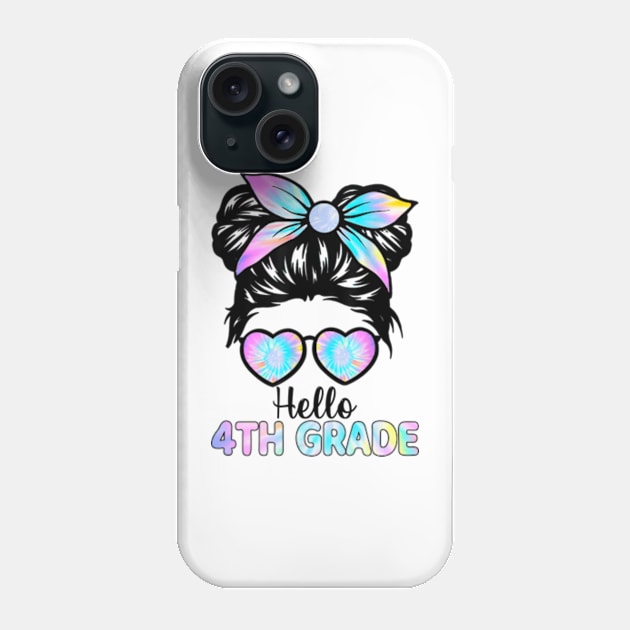 Hello 4th Grade Messy Hair Bun Girl Back To School First Day Phone Case by Miami.art