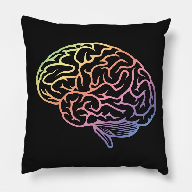 Beautiful Brain Rainbow Pastel Neuroscience Pillow by labstud