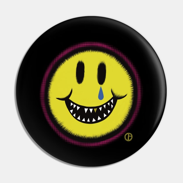 Sunny Smiley Face Tear Fangs Gold Tooth Pin by Art from the Blue Room