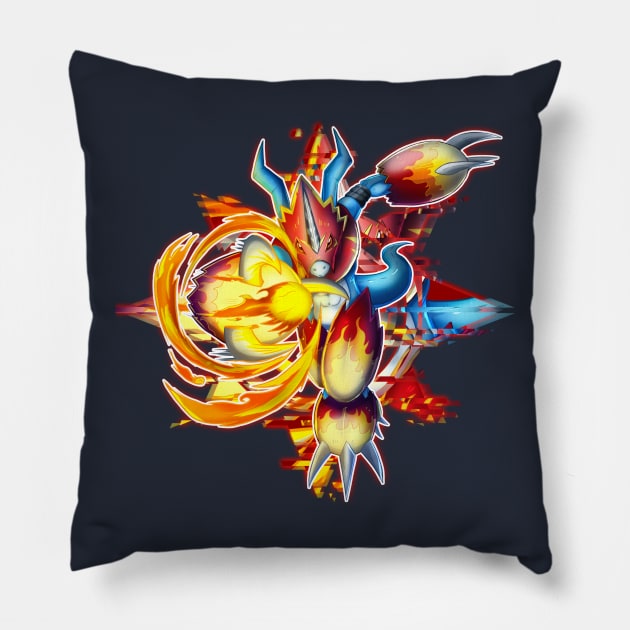 flamedramon fanart Pillow by DigiTeeshrit