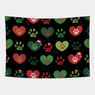 Merry Christmas and Happy new year doodle paw prints Tapestry