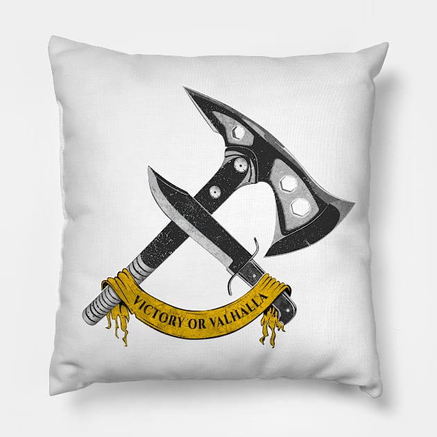 VICTORY OR VALHALLA (yellow) Pillow by Cataraga